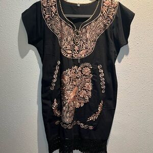 Black Dress with Pink Embroidery